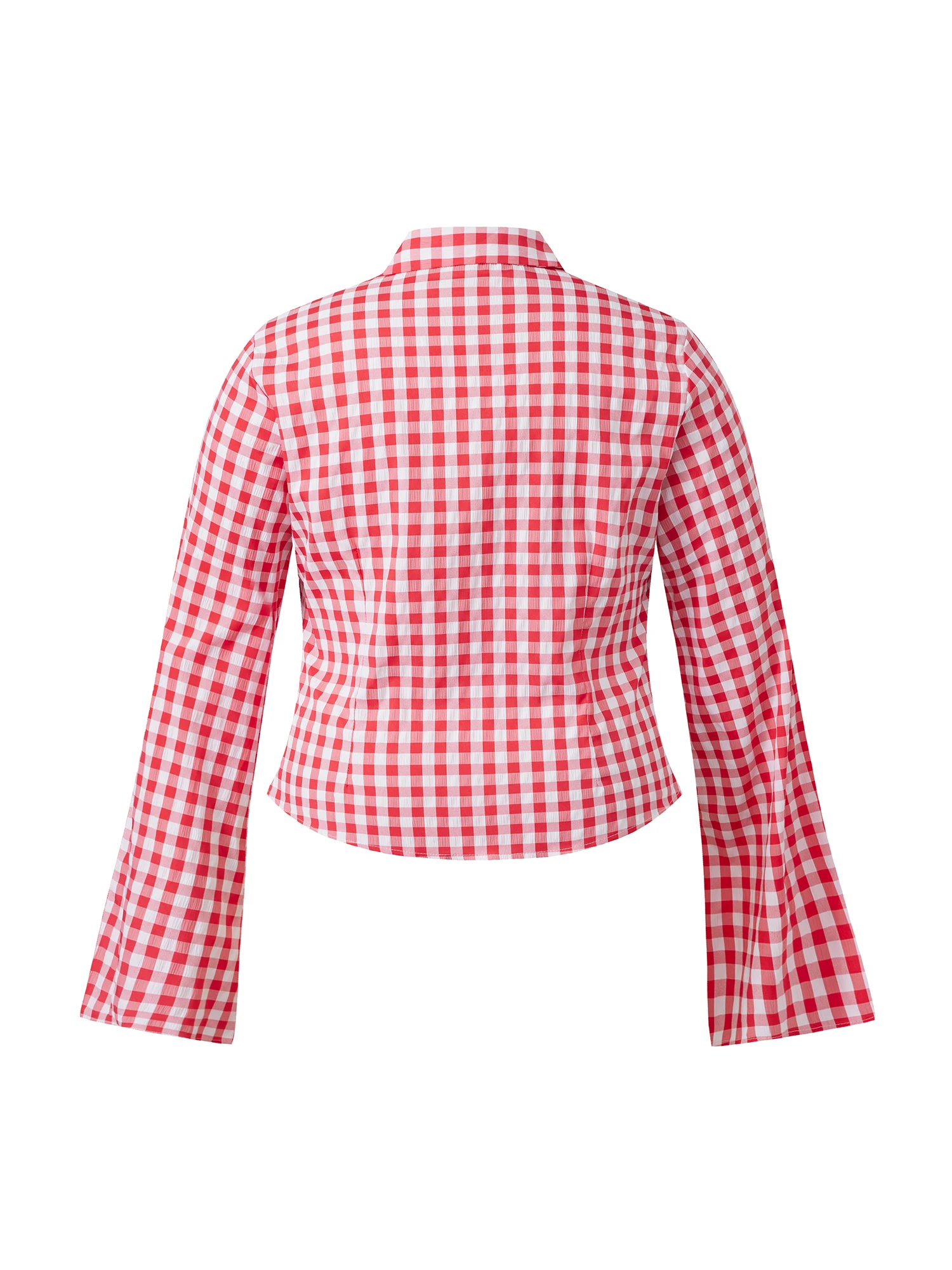 Women s Plaid Print Button Down Shirt with Split Long Sleeves and Cinched Waist Detail - Stylish Fall Blouse for a Chic Look