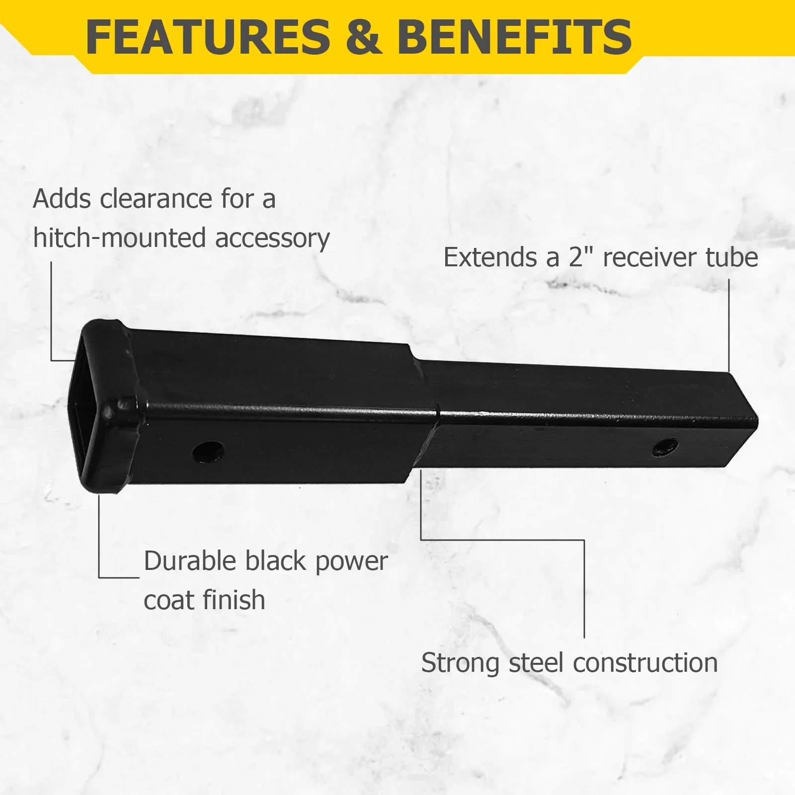 12" Trailer Tube Square Mouth Sleeve Extension Rod Trailer Connector 12" Distance Between Holes Extension Rod Connector
