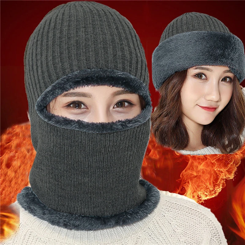 

Winter Cycling Knitted Hats Ear Cold Warmth Neck Protection Velvet Hat Windproof Plus Scarf Integrated Motorcycle Ski Riding Hat