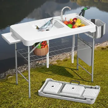 Folding Fish Cleaning Table with 2 Sinks 1
