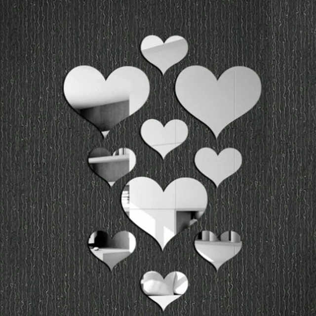 10 pièces/ensemble Durable amour coeur autocollants autocollant Mural miroir Mural 3D décalcomanie Simple bricolage décoratif amovible Paster décoration de la maison 1