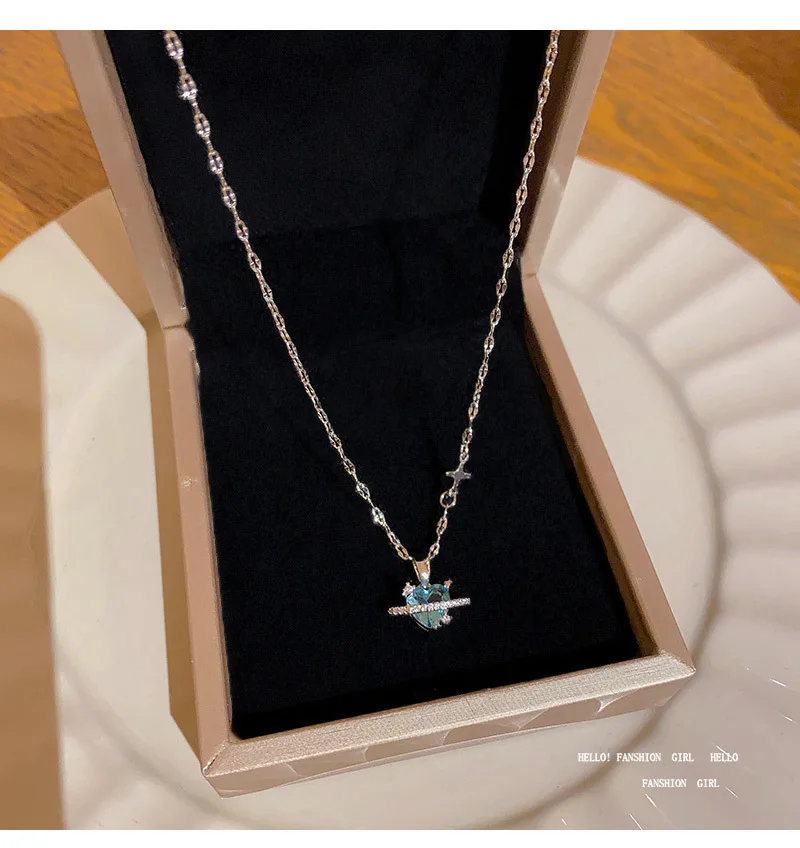 Collana con ciondolo retrò coreano alla moda femminile 2025, con cristallo blu, argento, stella dell'universo, gioielli estetici da sposa per donna_voghion.com