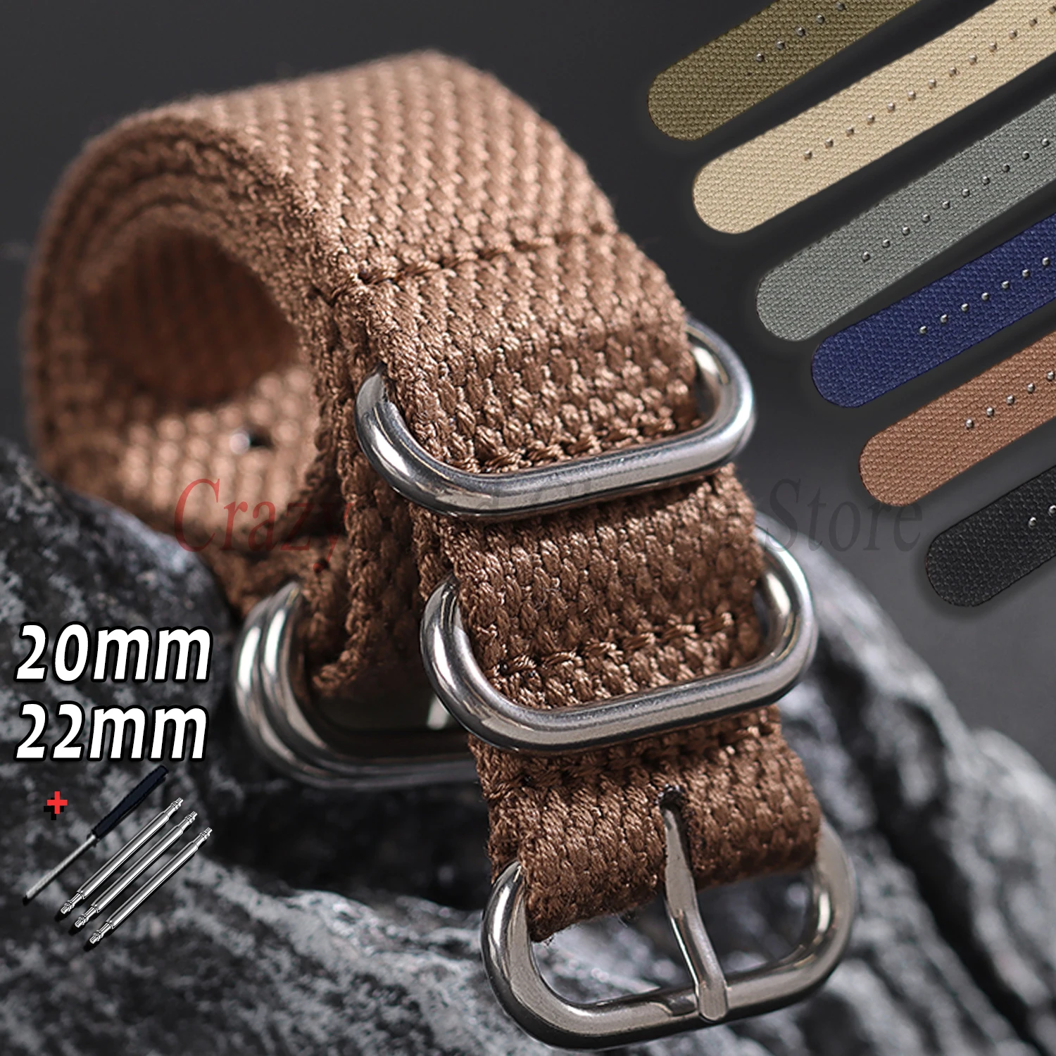 Universal Fabric Nylon Loop Watch Band with Metal Ring Buckle - Soft Sports Bracelet