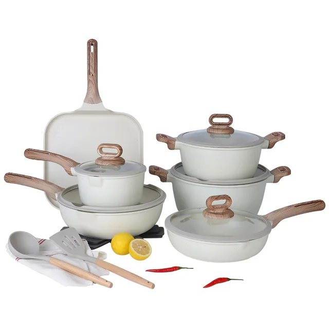 DONNOR Conjuntos de panelas de cerâmica Conjunto de panelas e frigideiras antiaderentes 16 peças de panelas de indução Conjunto de cozinha com frigideiras