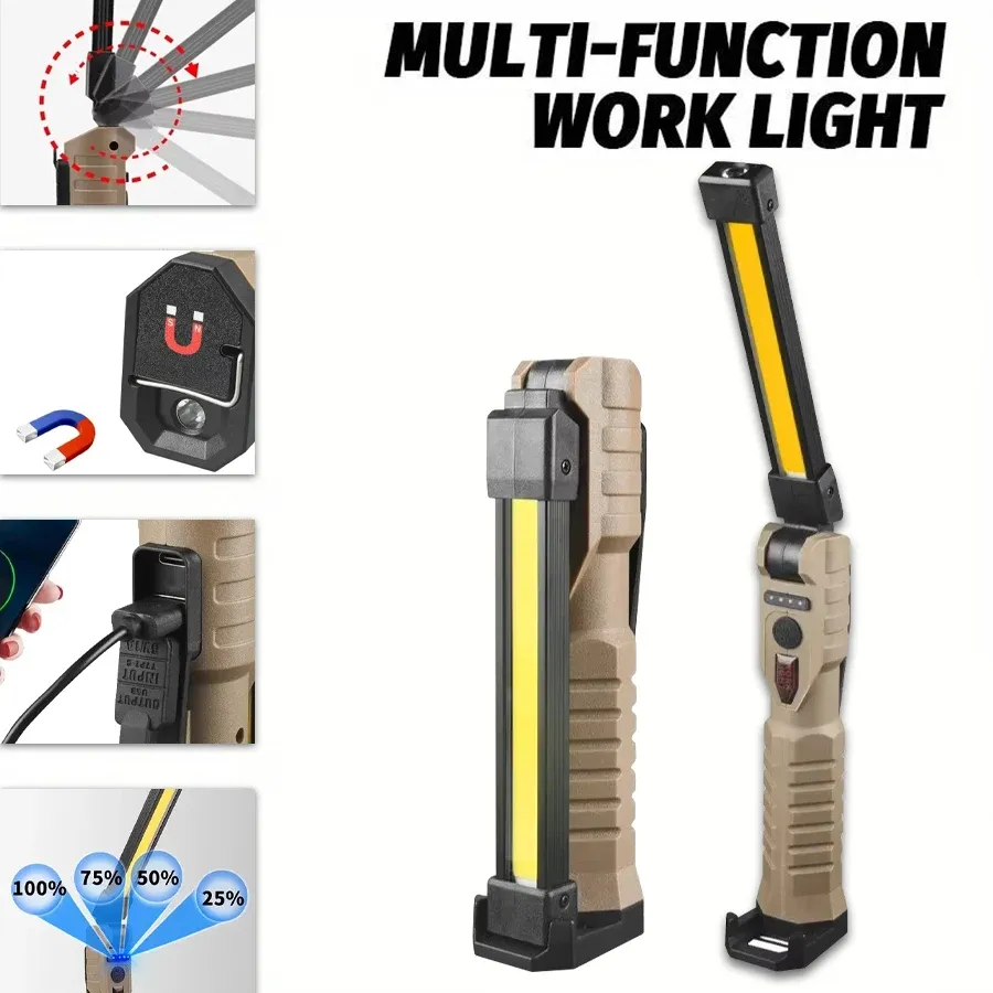 1200MAH COB LED Flashlight USB Rechargeable Waterproof Lantern 7 Lighting Mode Lamp Built-in Battery for Camping Emergency Torch