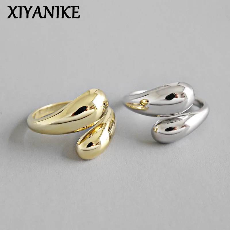 XIYANIKE Silver Color Korean Trendy Smooth Rings for Women Couple Vintage Gold Silver Geometric Handmade Wedding Jewelry silver rings silver ring wedding rings