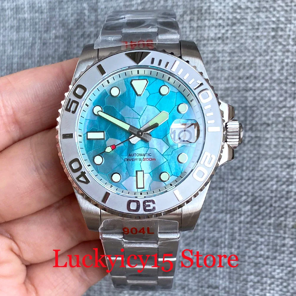 

Tandorio 40MM 200m Water Resistance Blue MOP Dial White Chapter Ring Lume Auto Japan NH35A Movement Men's Watch Stainless Steel