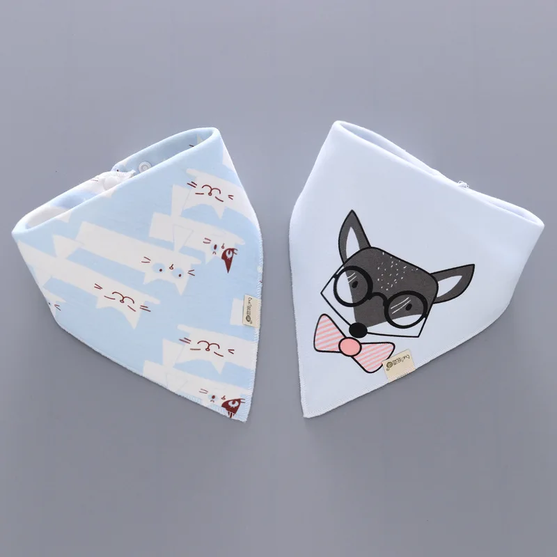 2pcs/lot Baby Bibs Cotton Soft Bandana Scarf Burp Cloth for Newborn Baby Girl Boy Double Snap Fastener  Triangle Bib