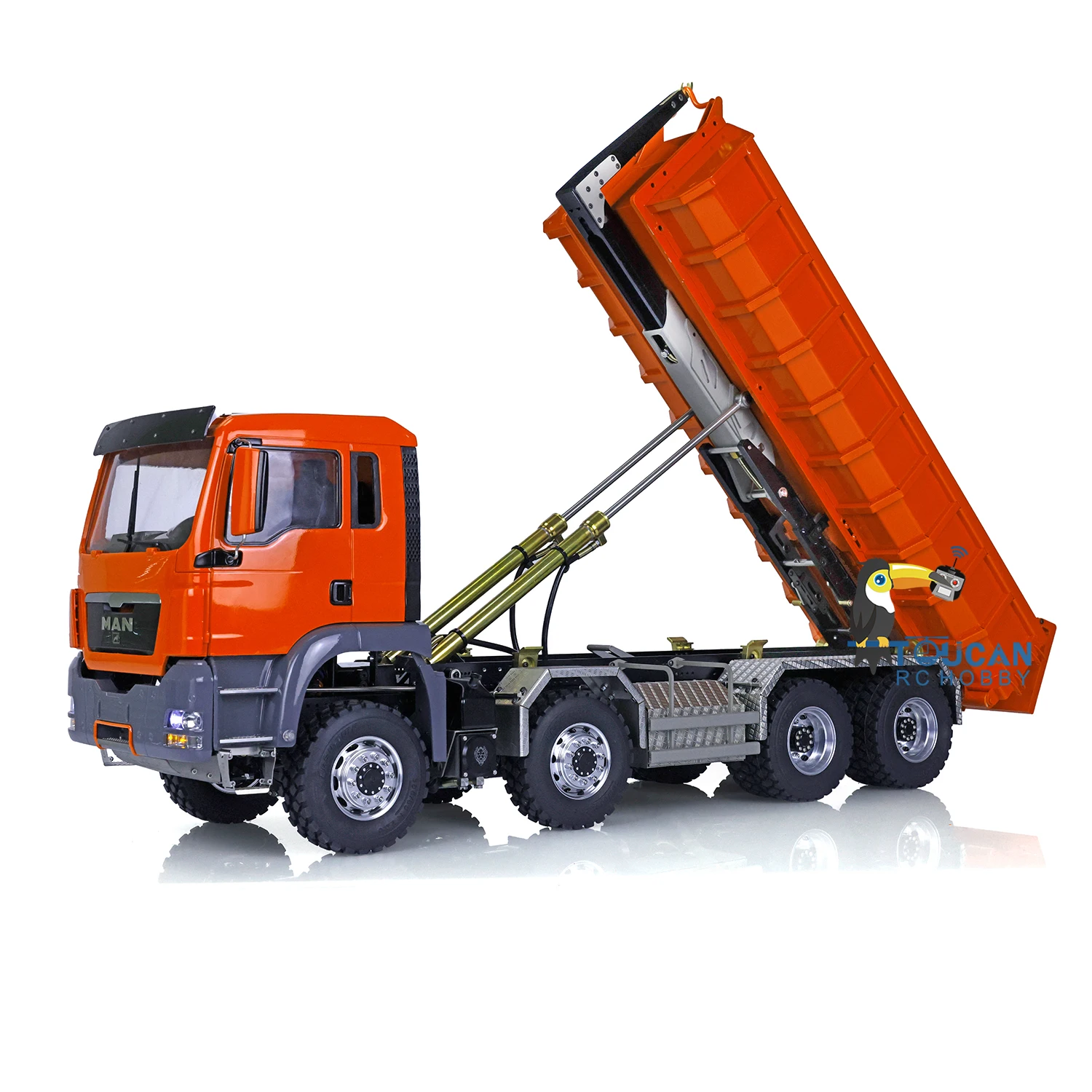 

LESU 1/14 TGS 8*8 Hydraulic Dumper Truck RC Roll On/Off Tipper Servo Orange Painted Toy THZH0477