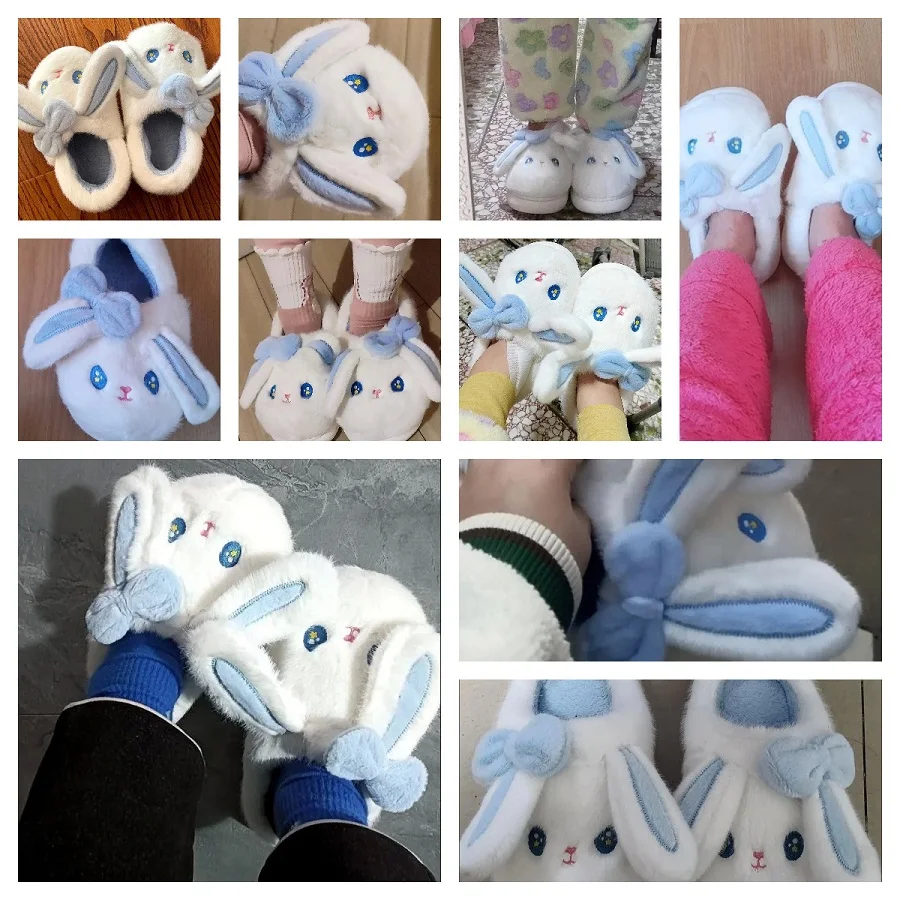 Süße Winter Plüsch Katze geformte Rutschen Hausschuhe Frauen gemütliche Füße Schuhe Damen weiches Zuhause pelzigen klassischen Hasen Hausschuhe große Größe 44 – Detail 9