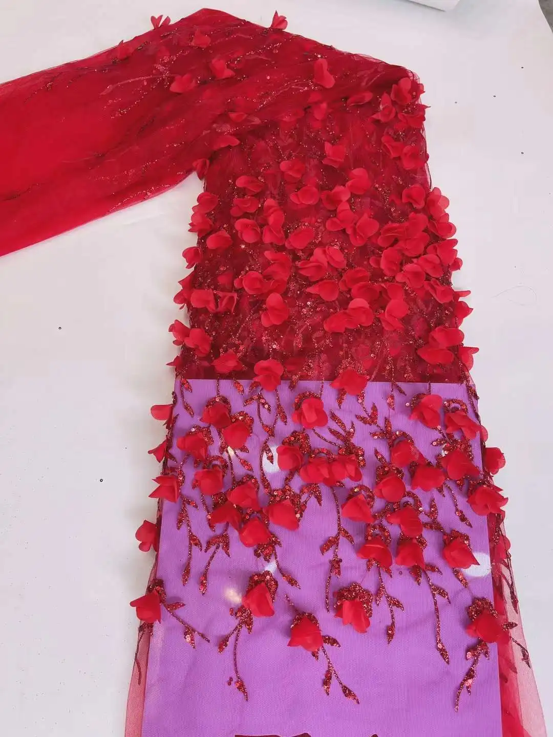 Diamond 3D Flower Tube Bubble Embroidered Glitter Fabric Sequin Lace Wedding Dress Stage Costume Bridal Evening Party Material