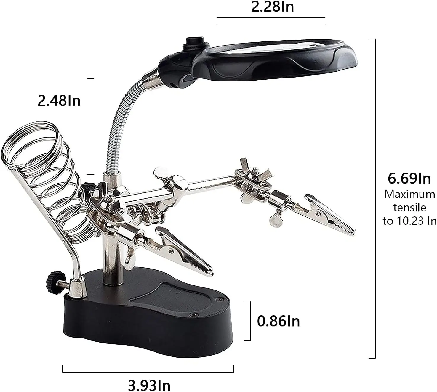 Desktop Magnifying Glass Soldering Station Adjustable Helping Hands 3.5X 12X Magnifier with LED Light and Alligator Clips