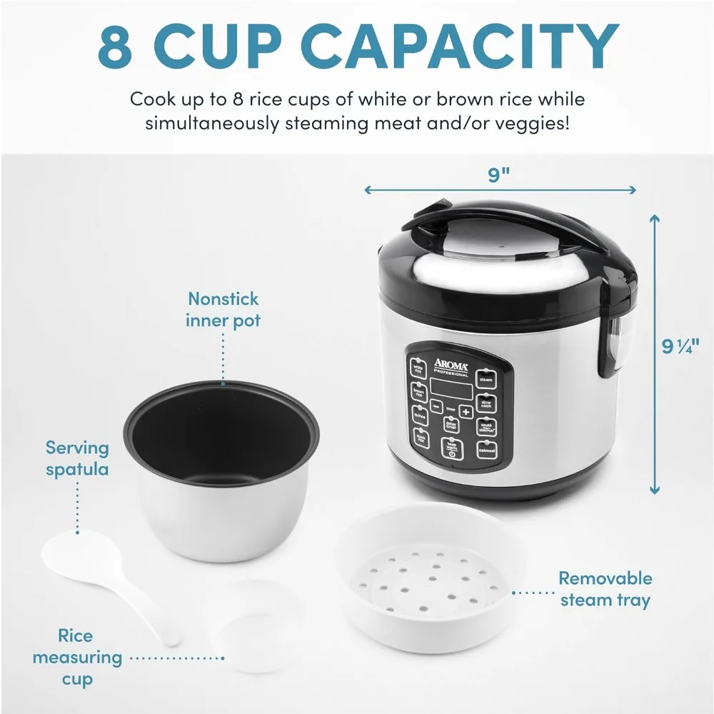Rice Cooker, 4-Cup Uncooked 2.5 Quart, Programmable Digital Controls with Automatic Keep Warm Mode, Sensor Logic Technology 5