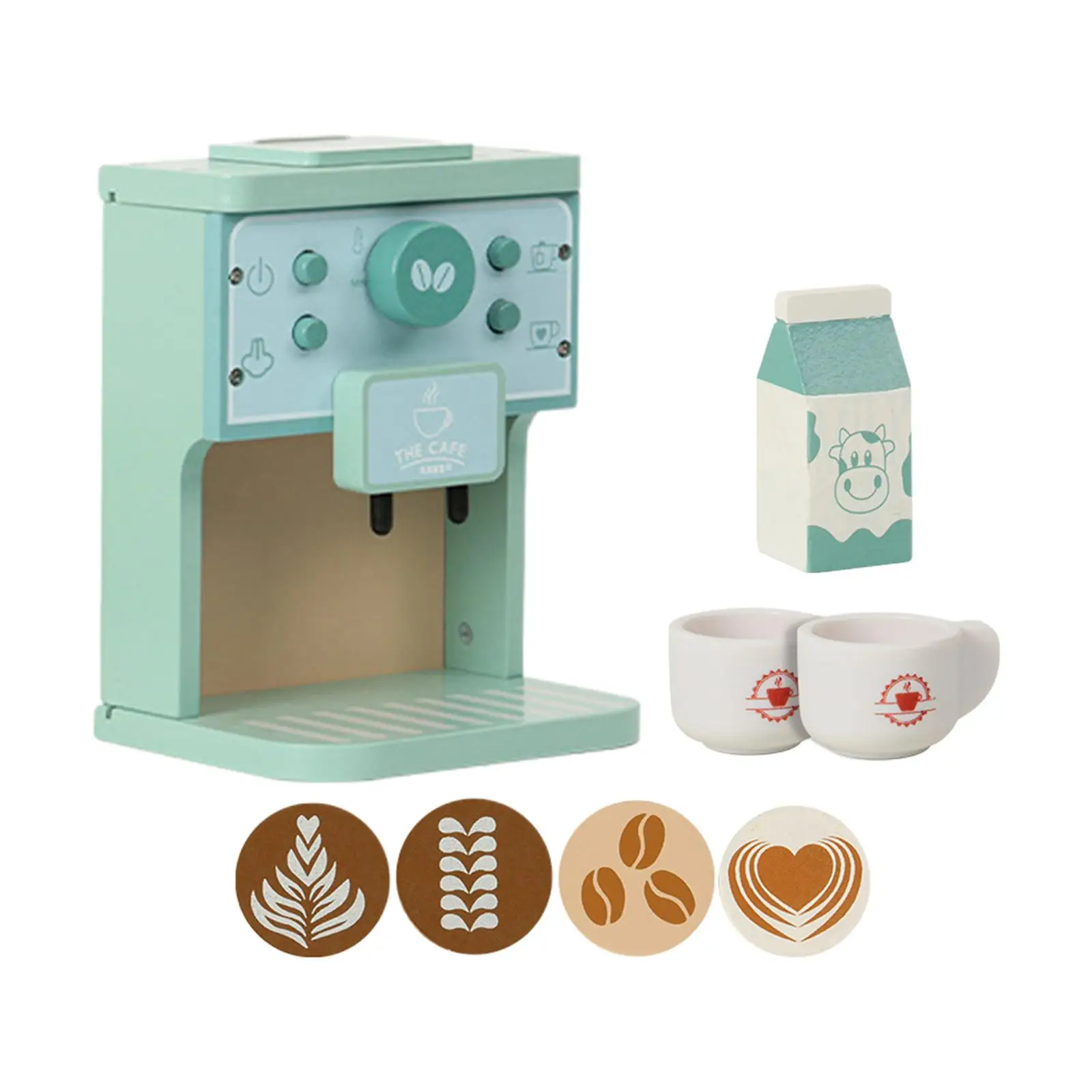 

8x Espresso Machine Playset Encourages Imaginative Play Wooden Coffee Maker Set for Toddlers Girls Boys Kids Birthday Gifts