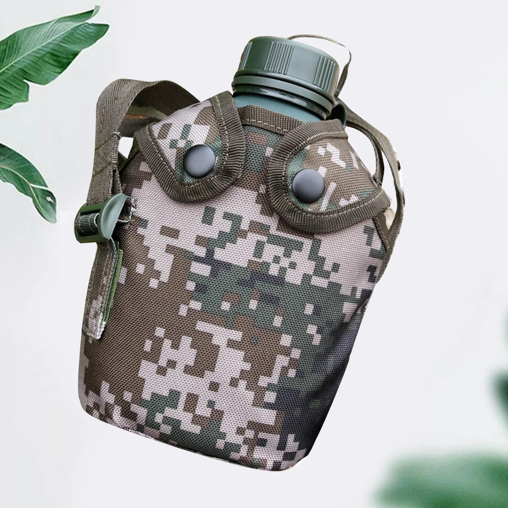 1 Set Camouflage Water Bottle 1L Aluminum Alloy Military Canteen No Leak Snap Closure Hook For Backpack Outdoor Camping Hiking