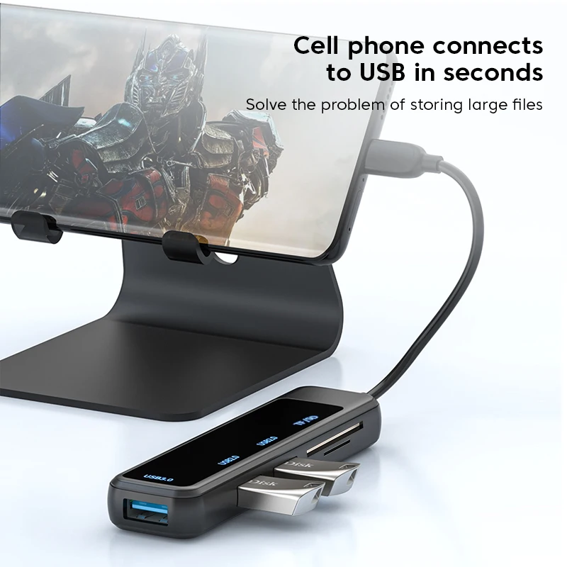 6-in-1 USB 3.0 HUB Expansion Dock Ultra-Slim Converter Type C Card Reader OTG Adapter For PC Computer Accessories