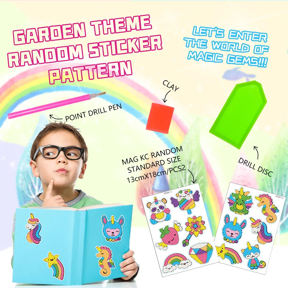 Diamond Sticker DIY Art Mosaic Painting Stickers Cute Cartoon Pattern For Kids Gift Rewards Home Decor