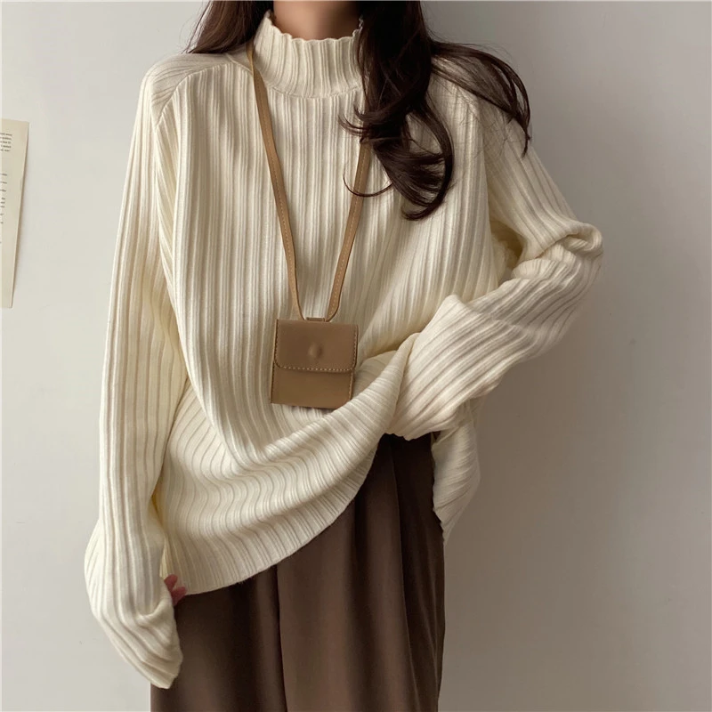 christmas sweaters Casual Solid Color Sweaters Semi Turtleneck Women Autumn And Winter Wear Korean Style Long Sleeve Top Loose Knit Lady Sweater turtleneck