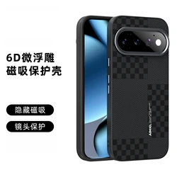 Premium Slim Carbon Fiber Checkerboard Magnetic Phone Case - Silicone Soft Full Protective Cover for Google Pixel 9 (Small Square)