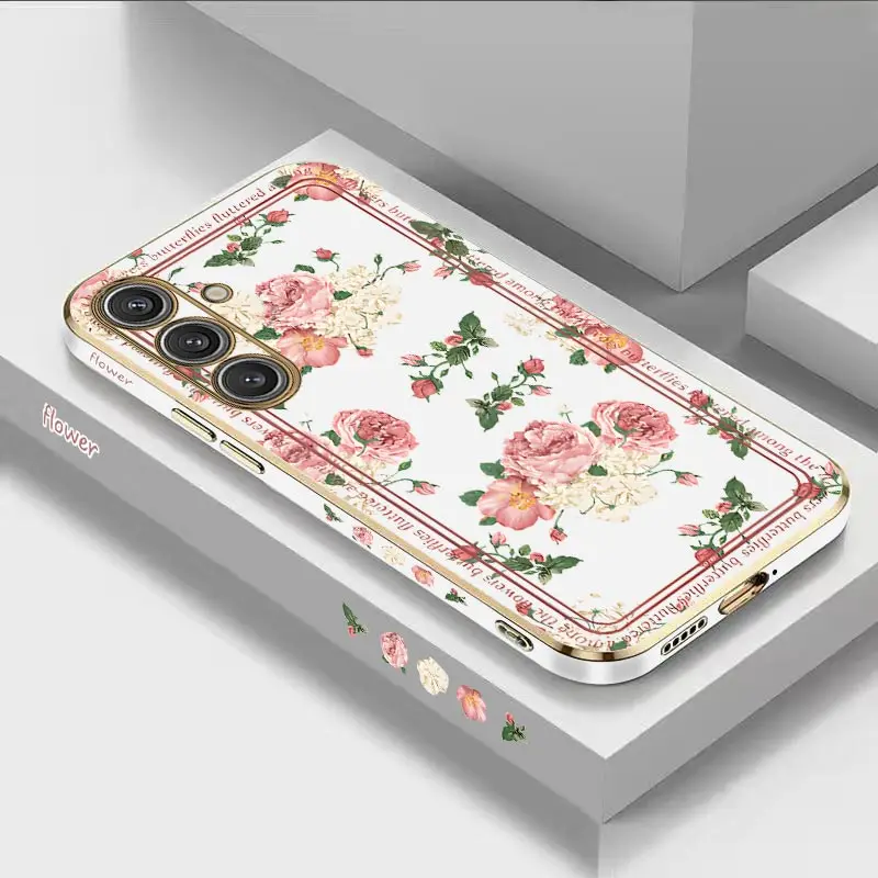 Pink Rose Luxury Plating Phone Case Cover