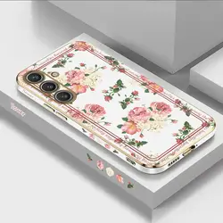 Pink Rose Luxury Plating Phone Case Cover - Galaxy S30 Ultra (White)