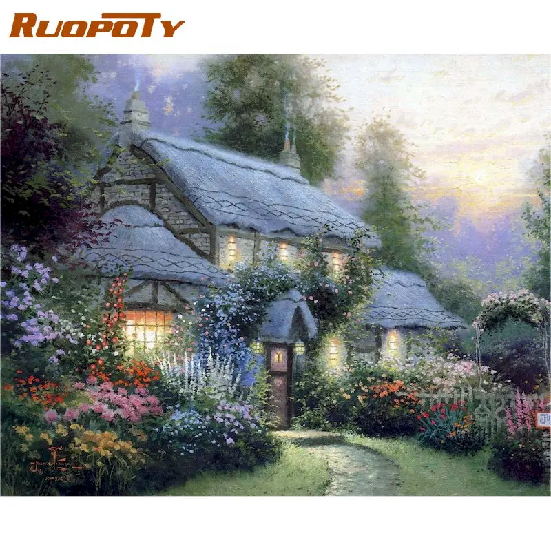 

RUOPOTY Diy Pictures By Numbers Kits For Adults Handpainted Forest House landscape Oil Painting By Number Personalized Gift