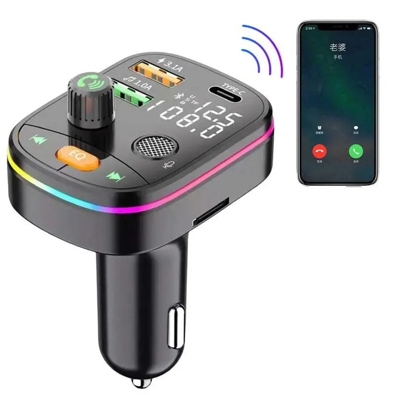 

Bluetooths 5.0 FM Transmitter For Car 7 Color LED Backlit Bluetooths Car Adapter With QC3.0 Charging Supports Hands-Free Google