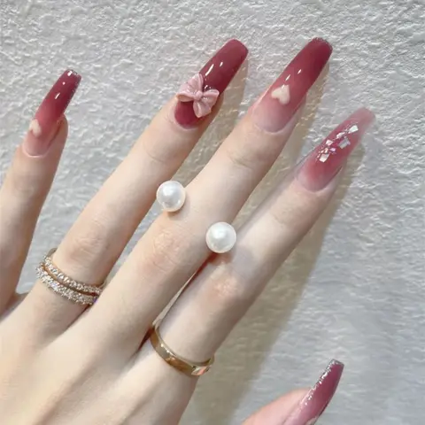 Detachable Jelly Gradient with design False Nails Wearable Ballerina Coffin Fake Nails Full Cover Nail Tips Press On Nails