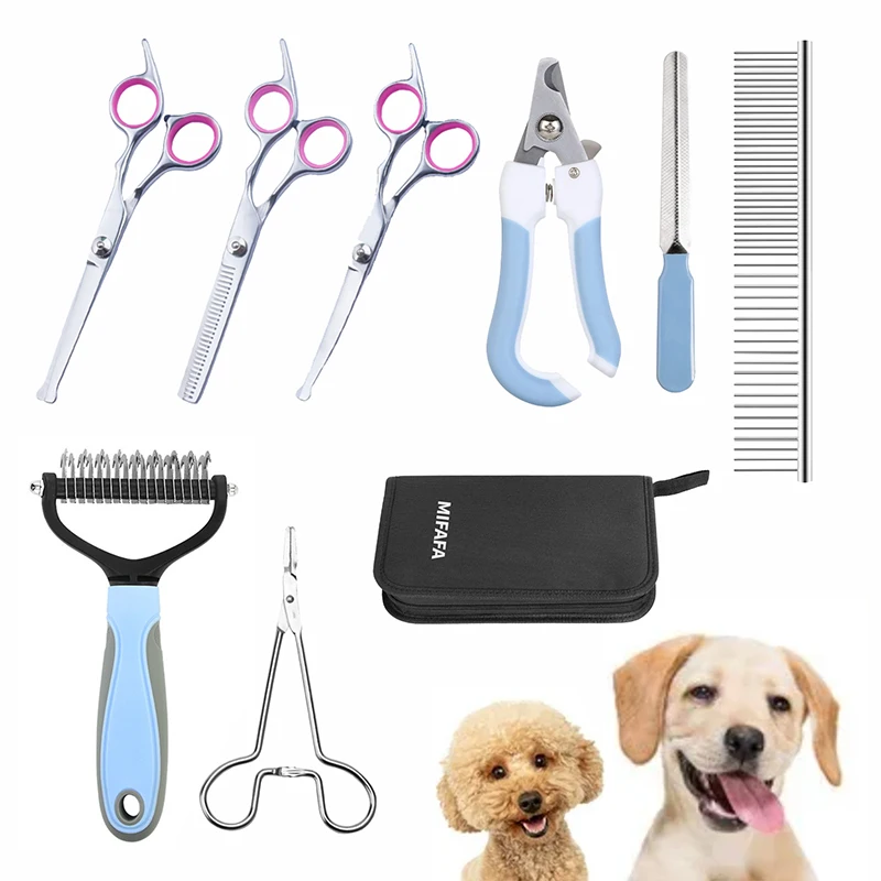 

Dog and Cat Pet Grooming Kit Scissors for Hair Removal Hair Removal Brush and Comb Nail Clipper Tool Set Product Care