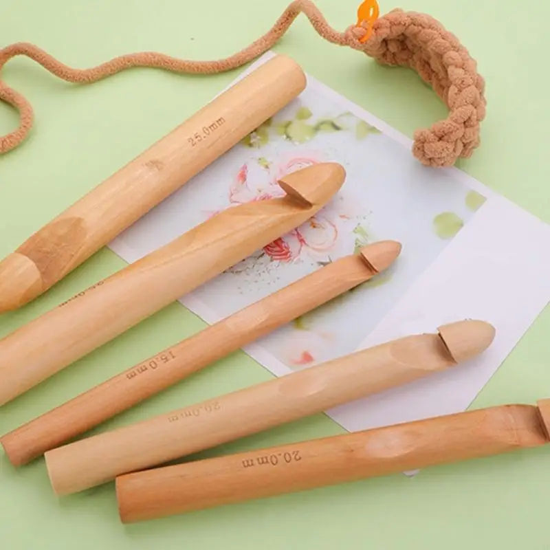 Holzhäkelhaken Ergonomischer Häkchen Haken Stricknadel zum Stricken von Handwerk – Detail 9