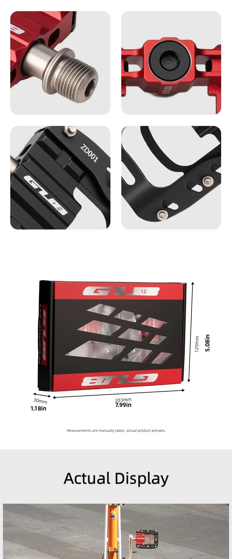 GUB ZD001 Fahrrad-Klapppedale mit Drei Lagern für Rennrad und Mountainbike aus Aluminiumlegierung, Rutschfeste Pedale – Detail 6