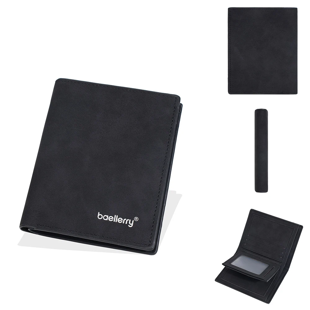 Baellerry Men's Engraved Short Wallet Premium Faux Leather 12-Slot Zipper Organizer Gift Box