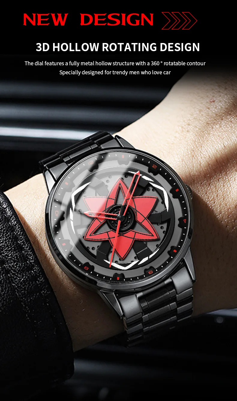 Naruto Anime - Sharingan Rotary Dial Watch – 3D Anime Quartz Waterproof Men’s Luxury Watch