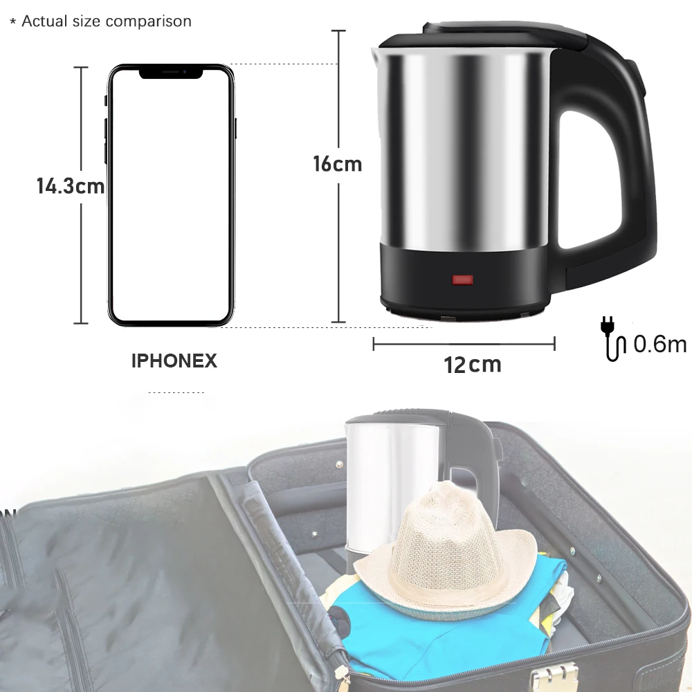 Mini Electric Kettle Tea Coffee Stainless Steel 1000W Portable Travel Water Boiler Pot 0.5L For Hotel Family Trip 6