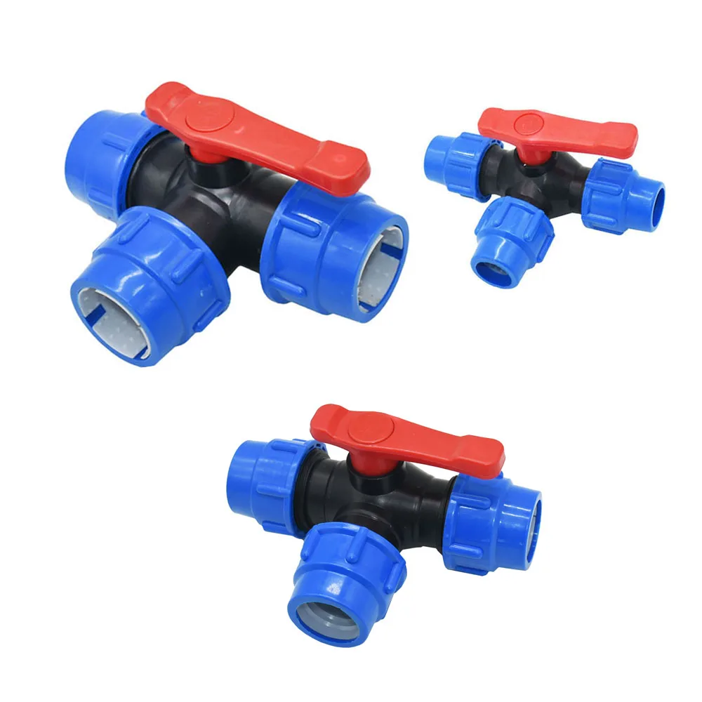 Plastic Pipe Fitting 20/25/32/40/50/63mm PE Tube Tap Connector Tee Water Splitter Quick Valve Irrigation Coupler Straight Elbow Plug