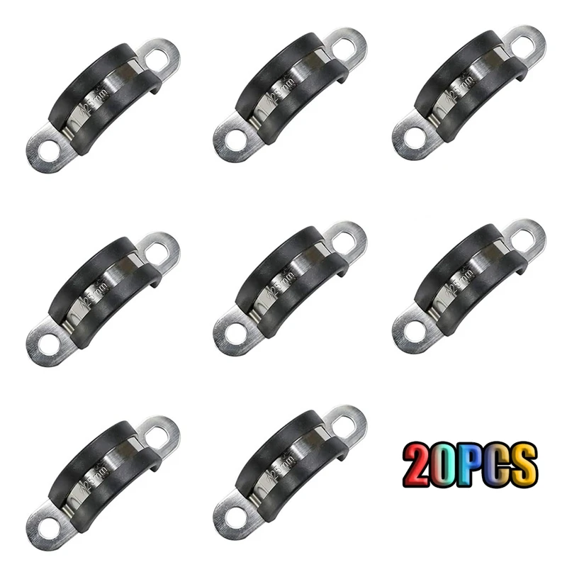 

20 Pcs 25Mm Rubber Pipe Strap 304 Stainless Steel Rubber Cushioned Cable Accessories 2 Hole U-Tube Strap For Tube, Pipe