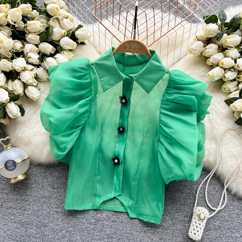 blusa organza verde