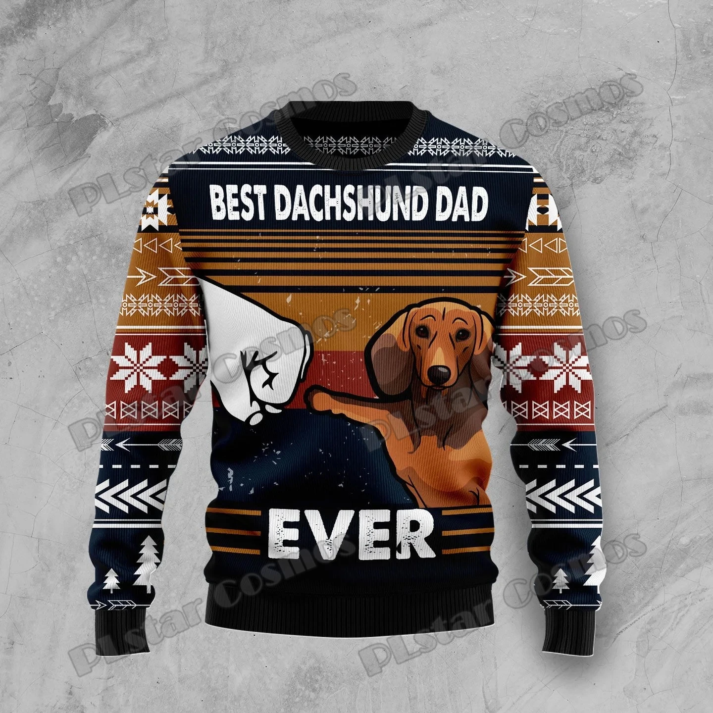 PLstar Cosmos Best Dachshund Dad Ever 3D Printed Fashion Ugly Christmas Sweater Winter Unisex Casual Knitwear Pullover MYY26