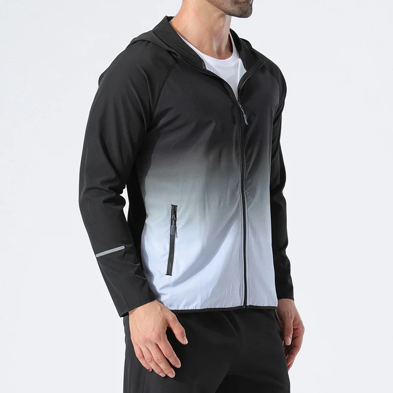Men's Sunscreen Clothing 2024 Summer Gradient Print Sports Outdoor Skin Coats Sun Proof Breathable Hooded Casual Zipper Jackets