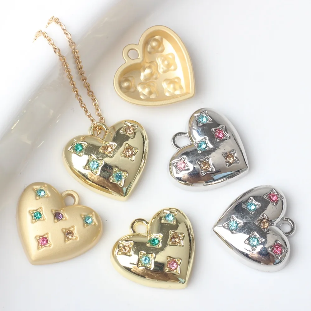 

10 Pieces/bag Simplicity Alloy Colorful Diamond Inlaid Love Pendant DIY Bracelet Necklace Earrings Accessories