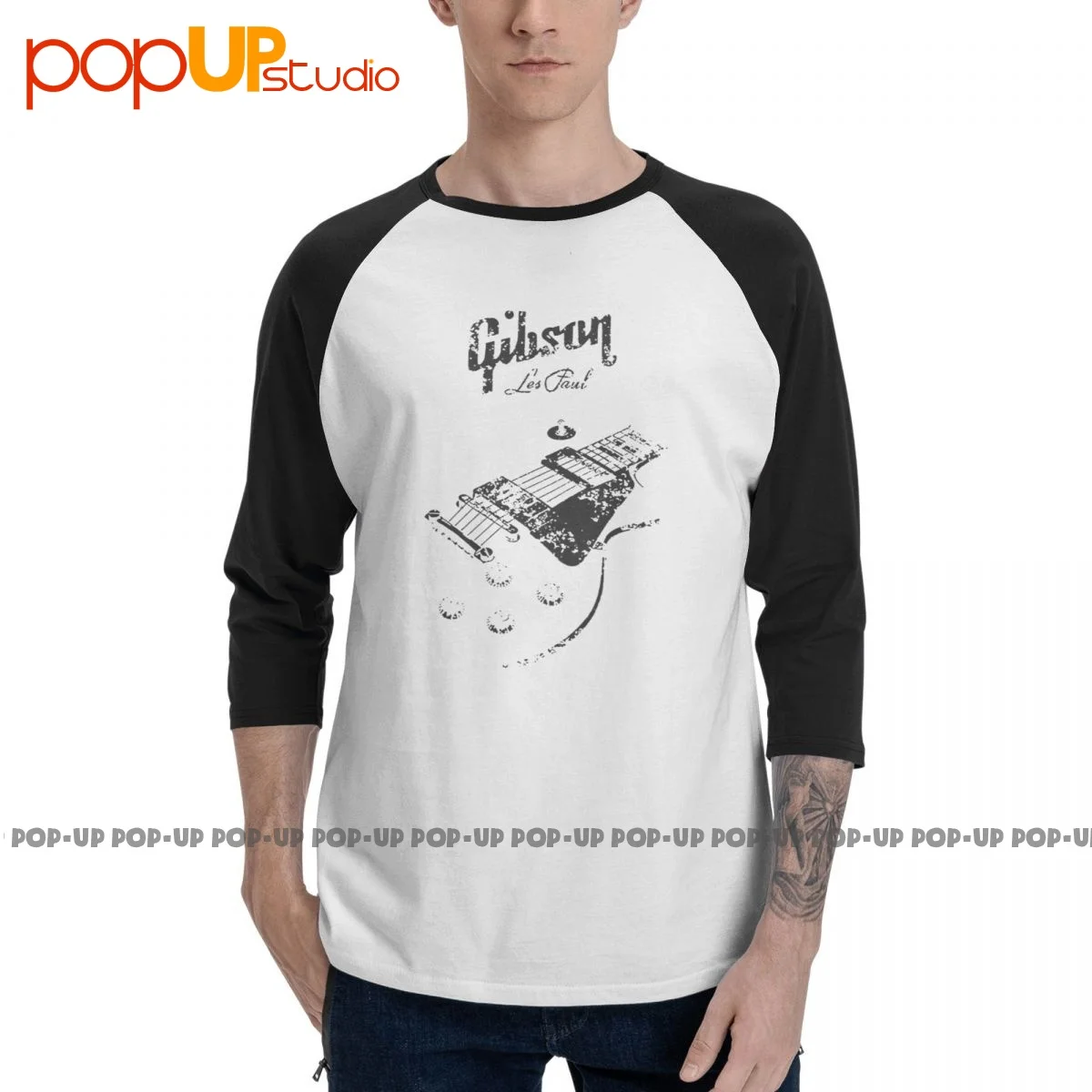 Gibson Les Paul Body Guitar Rock Blues Metal Jazz Music Dmn T-Shirt Manica 3/4 Stampa Maglietta Raglan