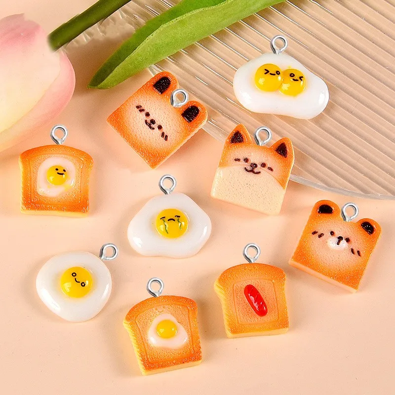 10 PC creative simulation food resin fried egg keychain pendant