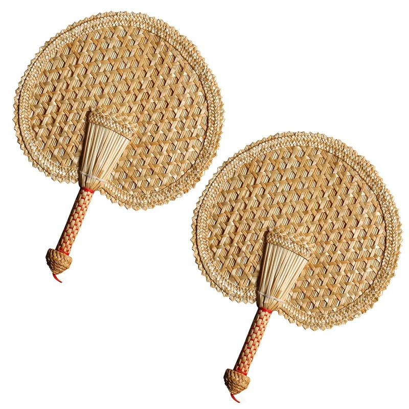 

Top Sale 2X Hand-Woven Woven Straw Hand Fan Old Summer Natural Hand Fan Environmentally Friendly Hand-Woven Fan Round Fan