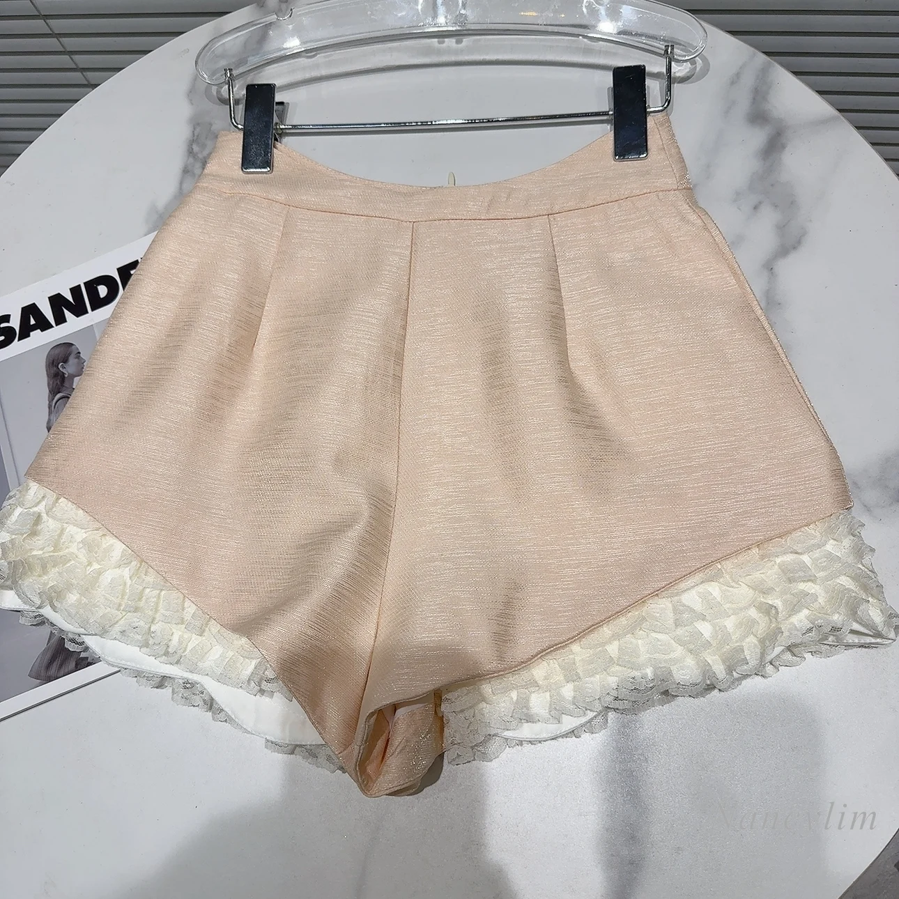 Patchwork Shorts for Women 2024 Spring/Summer New Classic Style Lace Hem Elegant Socialite Short Shorts Casual Outfits