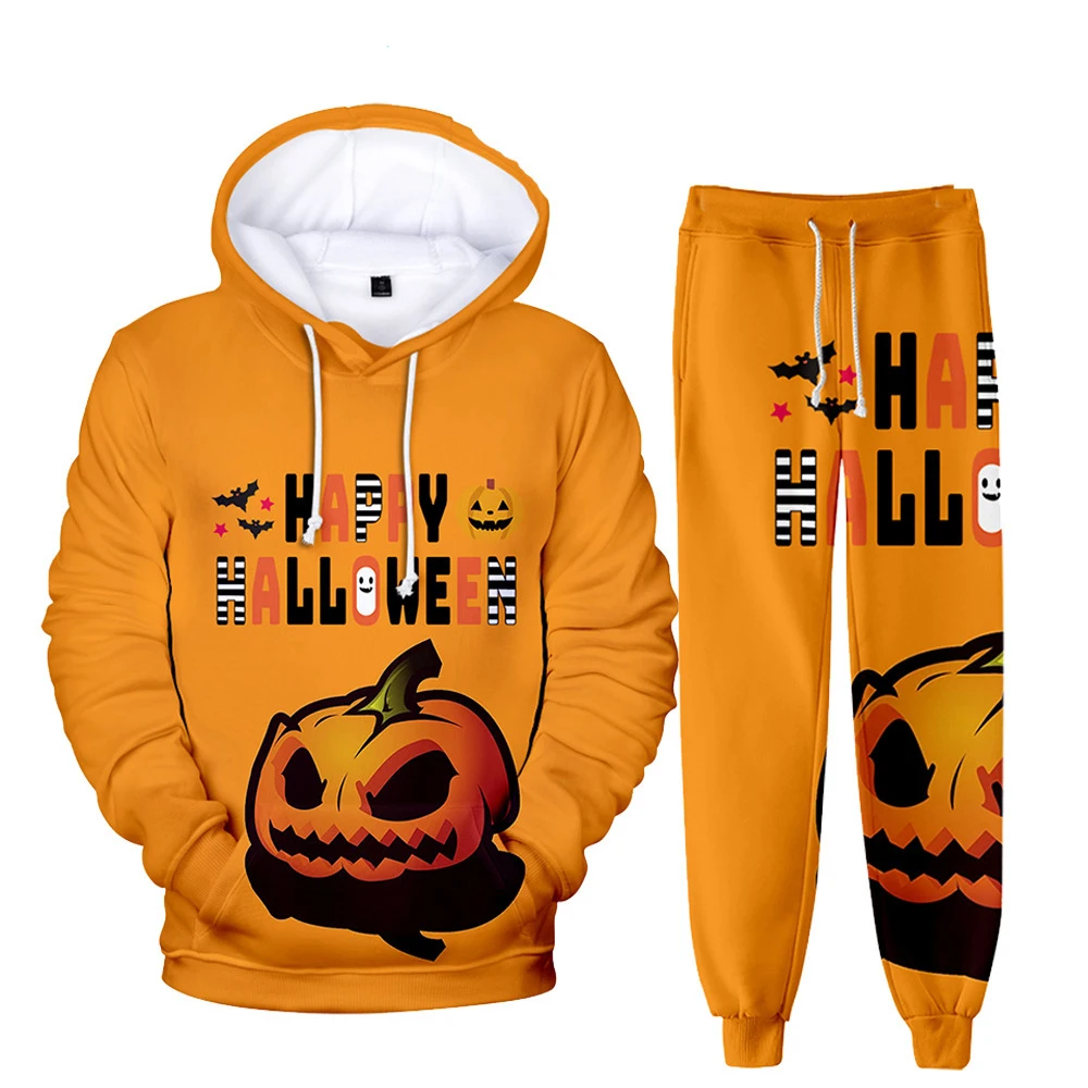 thumbnail image 1 of Conjunto de 2 piezas para hombre, sudadera con capucha y pantalón con estampado 3D de calabaza y linterna de terror para Halloween, conjunto de chándal de gran tamaño de alta calidad para hombre, 1 of 4