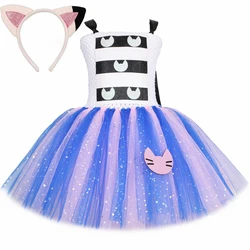 Gabby Doll House Tutu Princess Dress for Girls Birthday Clothes Set Cartoon Kitten Gabby Cats Cosplay Halloween Costume for Kids