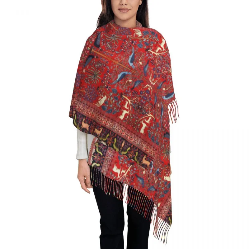 

Custom Printed Tree Of Life Animal Garden Persian Khorassan Rug Scarf Women Men Winter Warm Scarves Turkish Birds Red Shawl Wrap