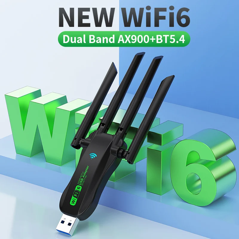 900Mbps WiFi 네트워크 카드 2.4G/5Ghz Bluetooth 5.4 Wi-Fi 동글 AX900 USB 4 안테나 무선 수신기 (PC/노트북 드라이버 용) 무료