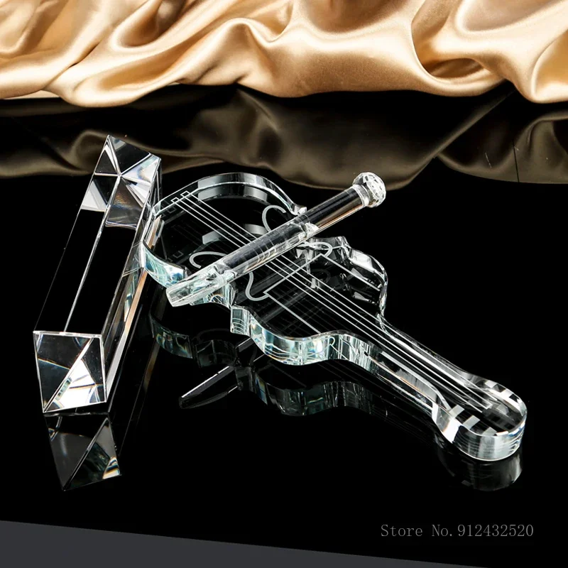 Custom Creative Violin Music Note Guitar Crystal Trophy Singing Competition Excellent Souvenir Home Decoration Awards Medal, 1Pc