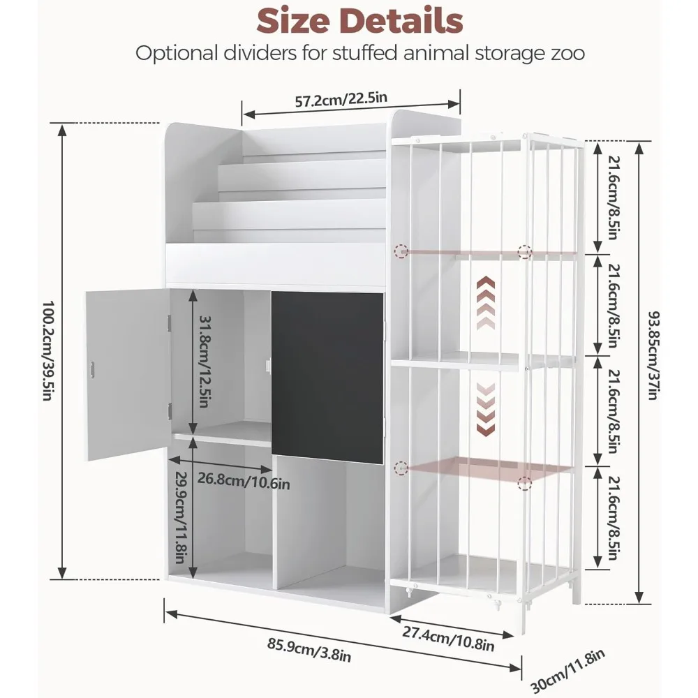 Toy Storage Organizer Kid Bookshelf with Stuffed Animal Storage Holder Floor Storage Cabinet Toy Chest 3-Tier Toddler Book Shelf 3